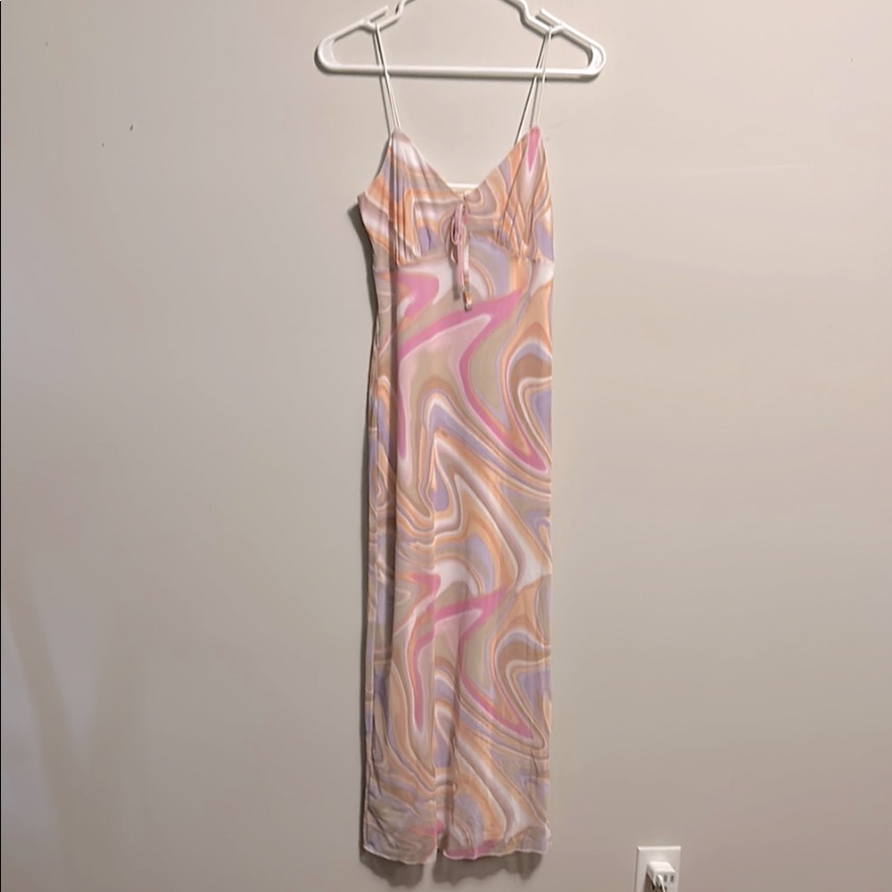 No Comment babydoll Y2K Swirl Maxi Dress Large retro hippie Artsy